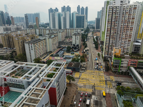 Photography Top down view of Hong Kong city