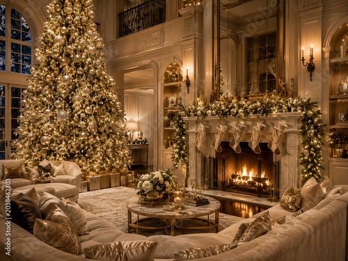 Luxury Christmas Living Room Interior, luxury christmas interior, christmas living room