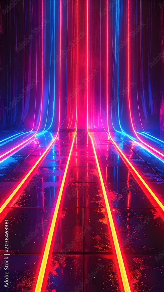 Fototapeta premium Vibrant Neon Light Streaks Creating an Abstract Futuristic Tunnel.