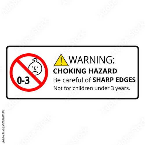 Choking Hazard Sharp Edge Warning Label for Children's Product Safety Compliance Packaging and Age Restriction Notices