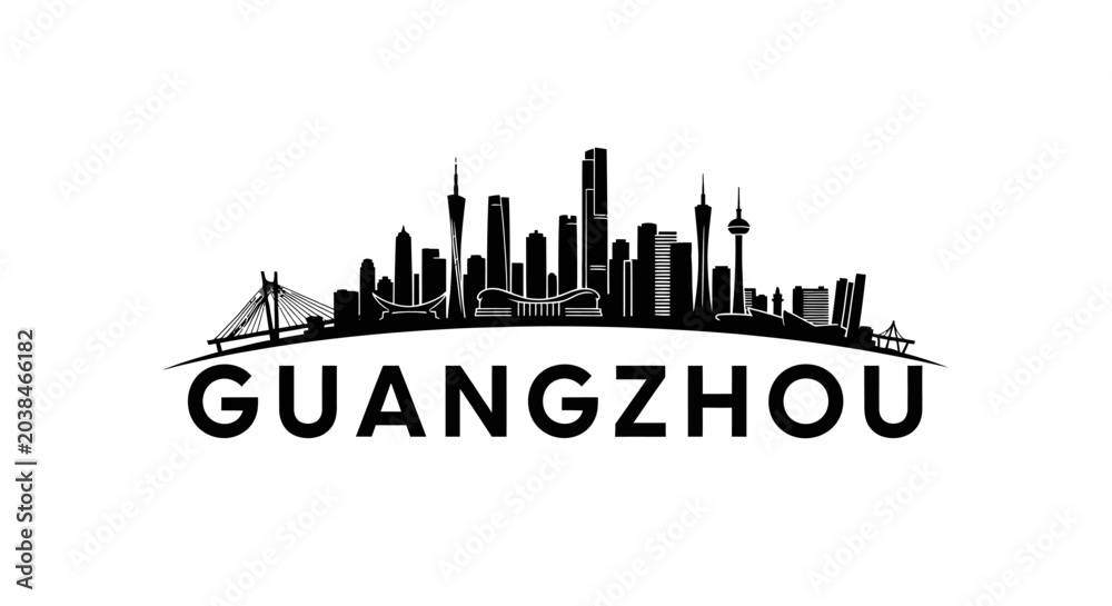 Fototapeta premium Guangzhou City Skyline Silhouette with Iconic Landmarks and Modern Skyscrapers