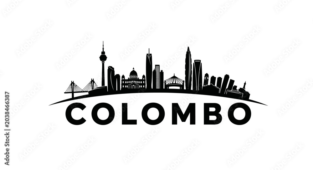 Obraz premium Stylized skyline silhouette of Colombo featuring iconic landmarks and modern skyscrapers emphasizing urban landscape and vibrant
