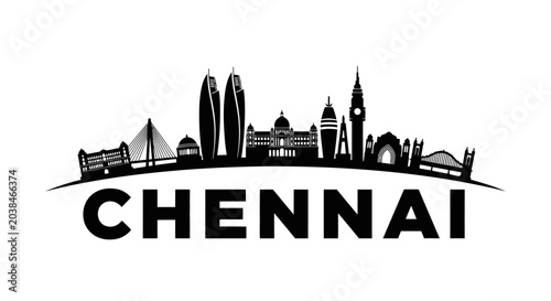 Stylized cityscape of chennai skyline featuring notable architectural landmarks and modern skyscrapers emphasizing urban
