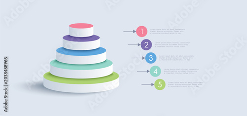 3D pyramid infographic with 5 elements. Isometric layout for process diagrams, presentations, workflow layouts and flow charts.