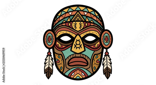 Foto Colorful Tribal Mask Face with Feathers - Ethnic Art