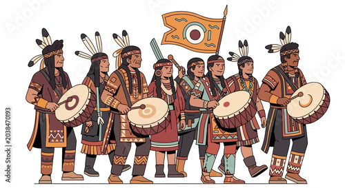 Canvastavla Native American Marching Band with Drums and Flag