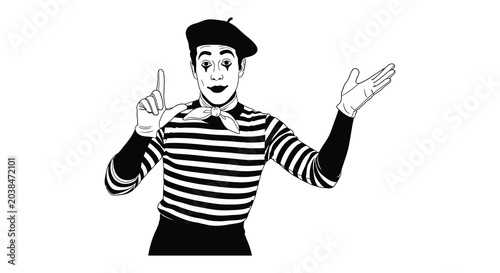 Foto Pierrot character in traditional costume striped shirt and hat black and white s