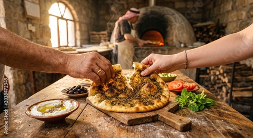 Traditional Middle Eastern Family Sharing Rice Feast