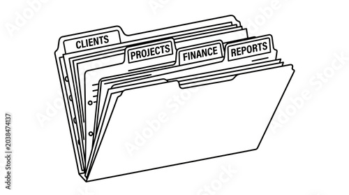 Tableau sur toile Black and white line art illustration of organized office file folders
