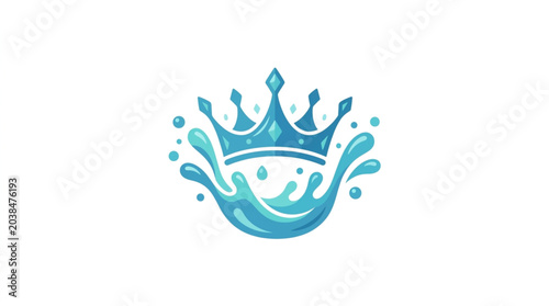 Foto Blue Crown Symbol with Water Splash.