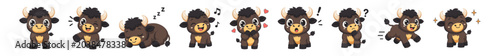 Adorable kawaii bull characters with different emotions. Great for zodiac designs, stickers, nursery decor and festive projects.