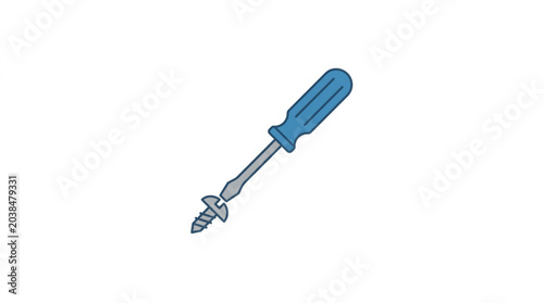Quadro em tela Blue Screwdriver Tightening a Screw Isolated on White.