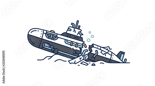 Foto Broken Submarine Sinking Underwater Illustration.
