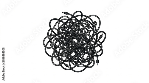 Billede på lærred Chaotic tangled black wires forming a messy knot.