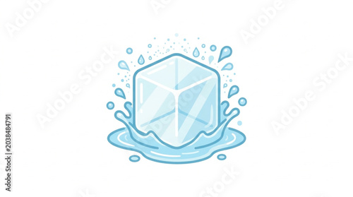 Картината върху платно Clear ice cube splashing in water with droplets.