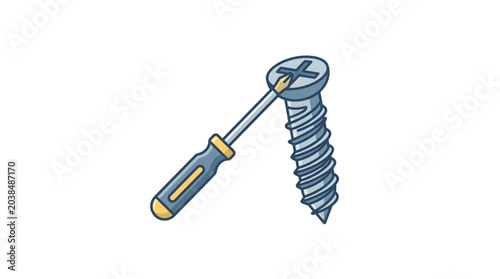 Canvas Print Close up of a screwdriver turning a screw.