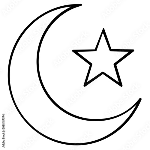 Modern ramadan crescent and star symbol vector icon illustration crafted with clean flat lines and scalable minimalist design perfect for holy month announcements and religious holiday motifs.