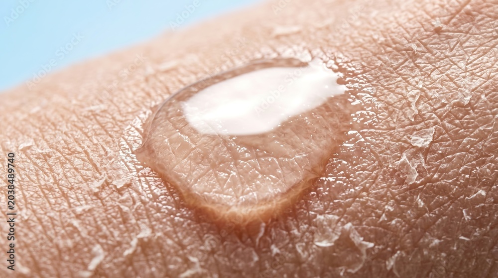 Fototapeta premium Macro Shot of Hydrating Serum Drop on Extremely Dry and Flaky Epidermis