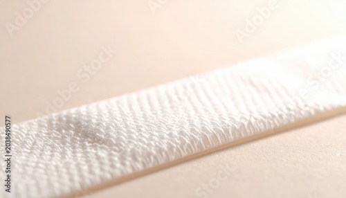 Close-up view of a white adhesive bandage showing intricate fabric weave and texture for medical care