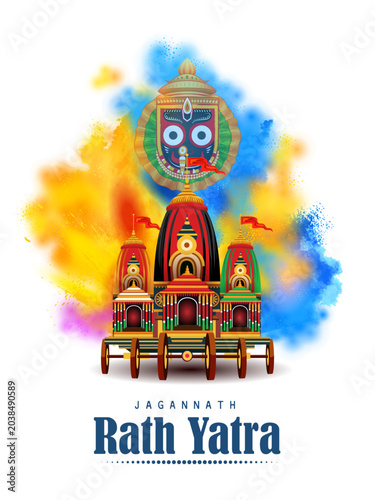 Chariot of Lord Jagannath, Balabhadra and Subhadra on annual Rathayatra in Odisha festival background