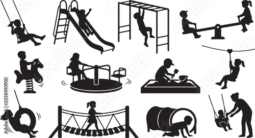 Photography Collection of children playing on playground equipment silhouettes, including sw