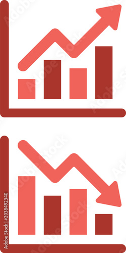 Financial Chart and Analytics Icon Set Showing Market Growth and Decline Trends