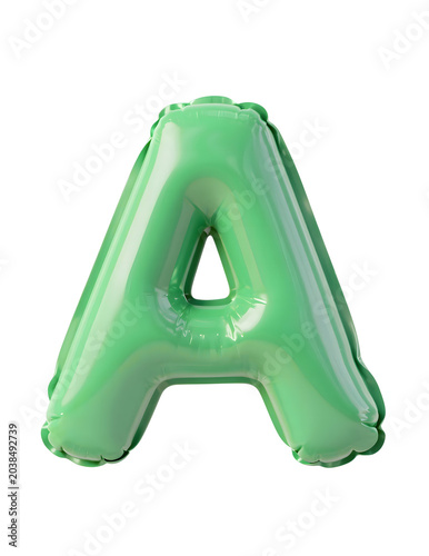 A bright mint green inflatable letter 'A' balloon, a fun and festive decoration for parties, celebrations, and events, isolated on a white background