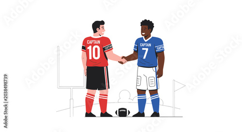 Bild auf Leinwand Soccer captains shaking hands before game, sportsmanship illustration