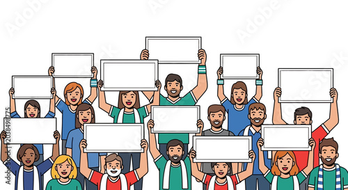 Foto Diverse Crowd Holding Blank Signs for Protest or Celebration