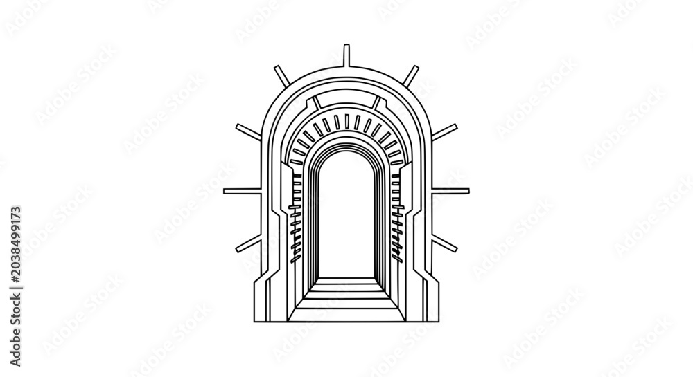 Fototapeta premium Futuristic Archway Entrance Portal, Sci-Fi Corridor, Abstract Geometric Design