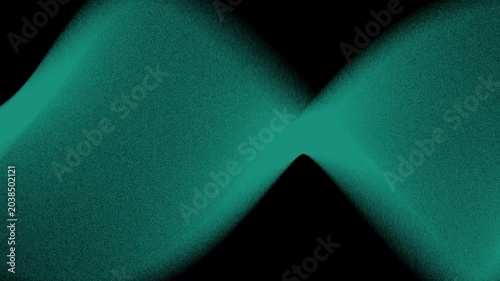 Teal blue holographic twisting three dimensional shape animation, grainy noise particle dust wave