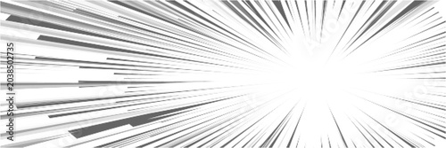 Black lines with half tone texture on a white bg from a shifted center to illustrate the speed effect in manga style. Explosion in comics. Fast forward background in anime. Radial burst