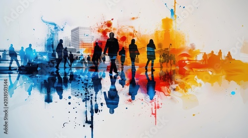 A Close-up Shot of a Silhouettes of people at a wedding with watercolor details