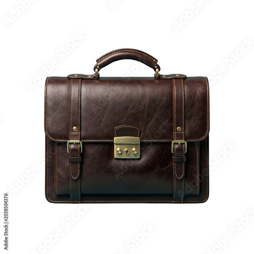 Vintage leather briefcase isolated on transparent background