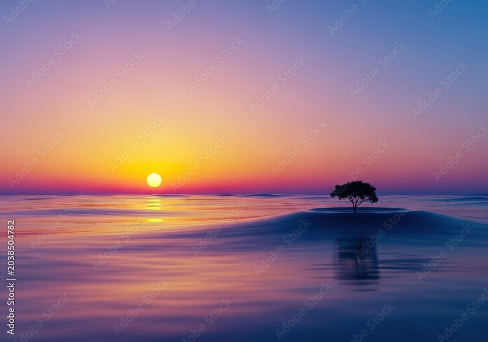 Naklejka premium Comfortable cool golden light illuminating a serene morning landscape. The fresh atmosphere of sunrise brings peace and gentle warmth to the scene, landscape, gold, season
