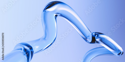 3d blue liquid glass streamline design element, pipe shaped wave, 3d rendering medical or cosmetic minimal abstract background