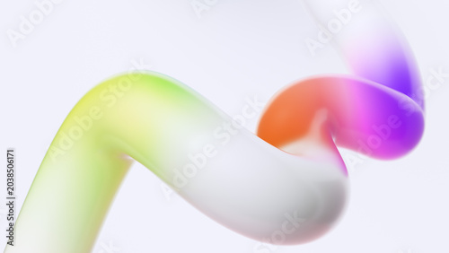 3d rendering Colorful iridescent glass ribbon on white. Wavy shape with rainbow colors