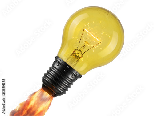 Glowing Light Bulb Rocket Propelled by Fire