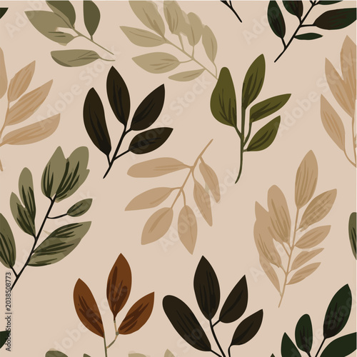 abstract minimal leaf seamless pattern, organic botanical illustration