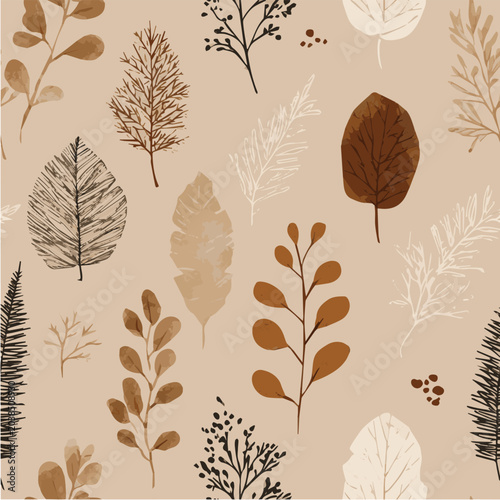 abstract minimal leaf seamless pattern, organic botanical illustration