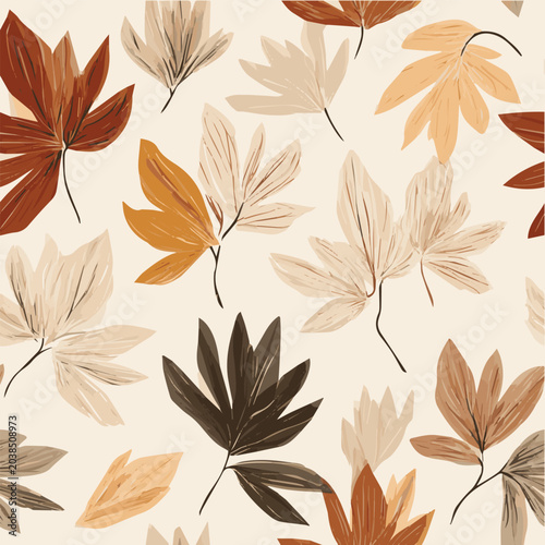 abstract minimal leaf seamless pattern, organic botanical illustration