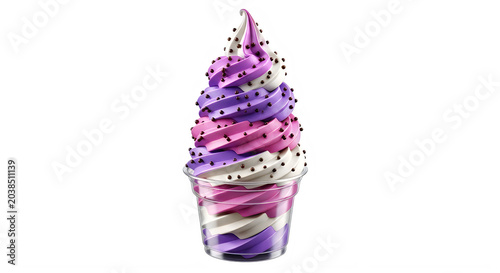 Swirled soft serve ice cream with chocolate sprinkles isolated on transparent background