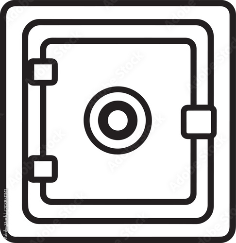 Εκτύπωση καμβά A simple line art illustration of a closed safe, featuring a circular dial in the center, representing security and safekeeping