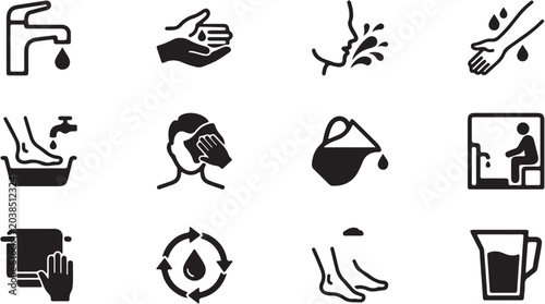 Photos Water Conservation and Hygiene Icons.