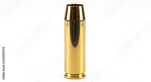 Gold bullet casing isolated on a clean white background studio shot