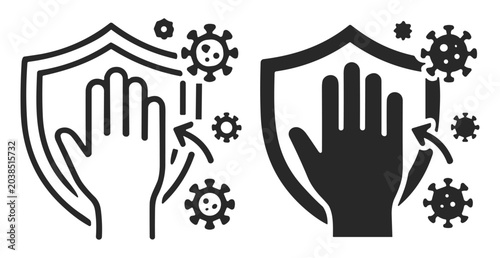 Foto Hand shield protection icon blocking virus germs infection prevention vector ill