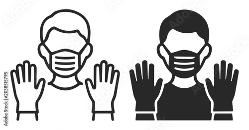 Quadro su tela Illustration of people wearing protective face masks and gloves for health safet