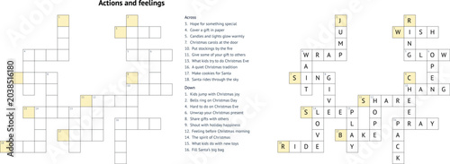 Crossword puzzle with clues for actions and feelings  