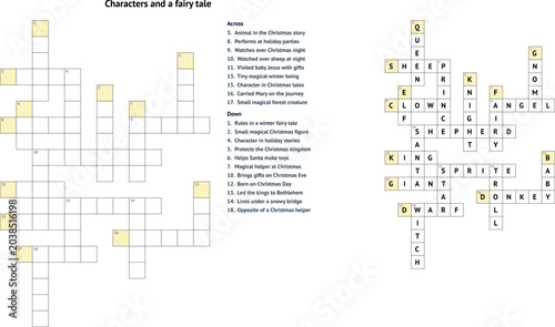 Crossword puzzle featuring fairy tale characters and themes  