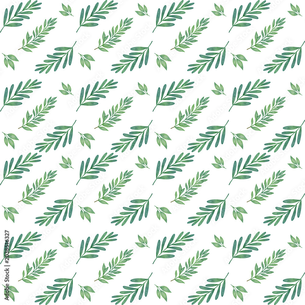 Fototapeta premium watercolor cute green leaf seamless pattern 